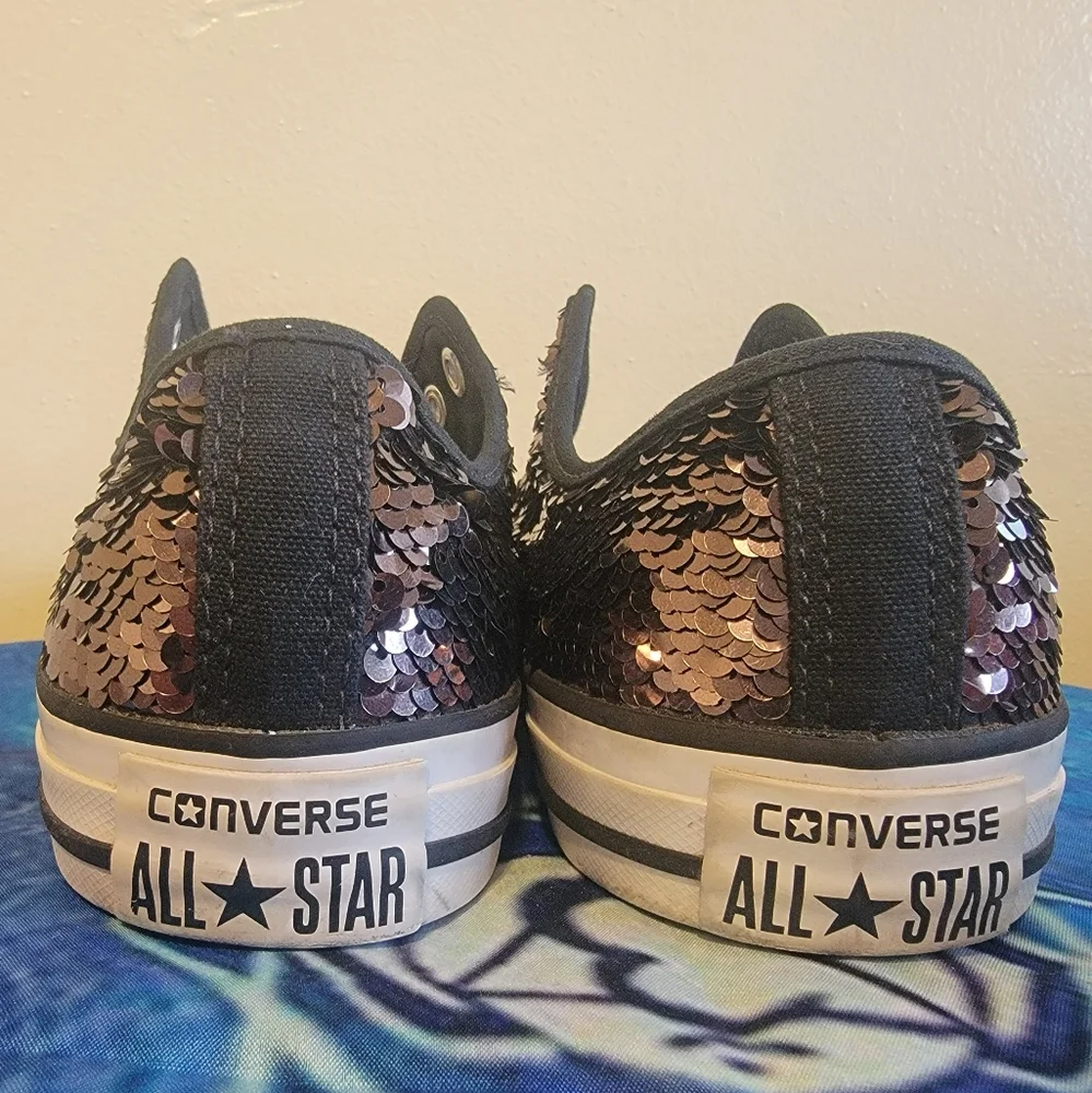 Converse All Star Black and Rose Gold Sequin Slip-On Sneakers - Picture 4 of 7